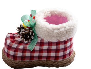 New Year's boot in hand on a white background isolation,