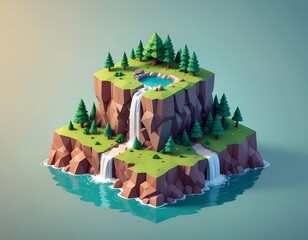 Low Poly Forest Cliff in Minimalist Style