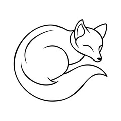 Sleeping fox curled up with tail animal