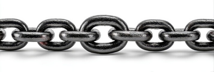 Metallic chain links displayed on a white surface showcasing intricate details and connections in the composition
