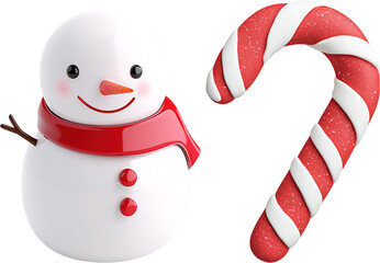 Festive snowman and candy cane, embodying the holiday spirit, christmas decor png
