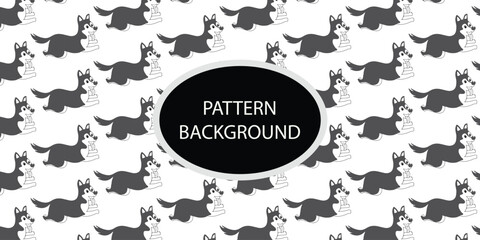Handrawn black white dog pattern background. Animals vector illustration with adorable dog.  Tillable background for your fabric, textile design, wrapping paper o