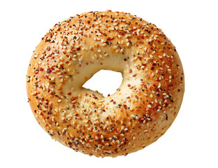 A delectable everything bagel with sesame seeds and spices on a transparent background perfect for breakfast or a snack