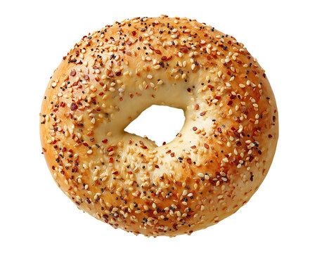 A delectable everything bagel with sesame seeds and spices on a transparent background perfect for breakfast or a snack