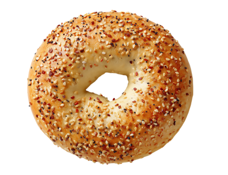 A delectable everything bagel with sesame seeds and spices on a transparent background perfect for breakfast or a snack