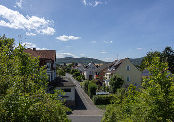 Small German village street with houses.
