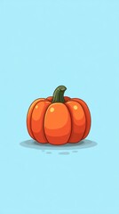 Bright orange pumpkin on a soft blue background, showcasing its smooth surface and rounded shape during a cheerful autumn harvest