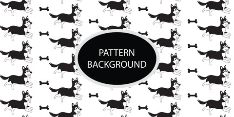 Handrawn black white dog pattern background. Animals vector illustration with adorable dog.  Tillable background for your fabric, textile design, wrapping paper o