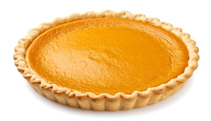 Round pumpkin pie isolated on white