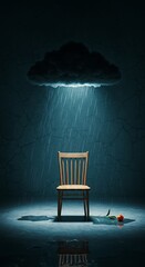 Lonely Chair in Rain Under Storm Cloud