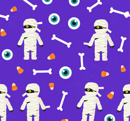 Mummy and Bandage Seamless Vector Pattern