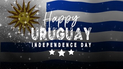 Happy Uruguay Independence Day with waving flag and fireworks. Suitable for celebrating national holidays, cultural events, and historical commemorations. - Powered by Adobe