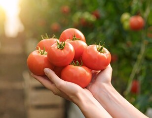 Freshly Harvested Tomatoes in Hands: Organic Gardening and Healthy Eating Concept