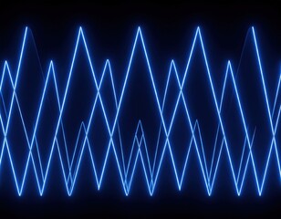 Fototapeta premium Electric Blue Zigzag Neon Peaks Against Dark Backdrop.