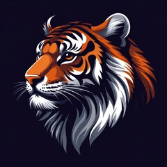 Majestic tiger head illustration featuring vibrant colors on a dark background