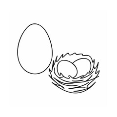 Bird Eggs Nest Drawing, Spring Symbolism And New Life Concept
