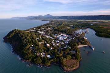 Aerial view of Port Douglas, Queensland coastline.