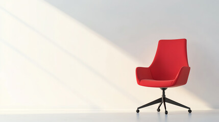 Stylish red chair positioned in a minimalistic interior, perfect for modern home or office decor.