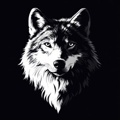 Realistic wolf head illustration in black and white capturing the essence of nature and wildlife artistry