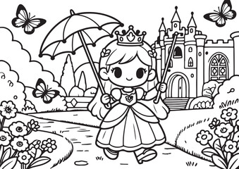 Chibi Princess in Garden Coloring Page