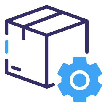 A visual metaphor illustrating processes, a box stands in symbolic of product with a gear, showcasing concepts of process, product, and service.