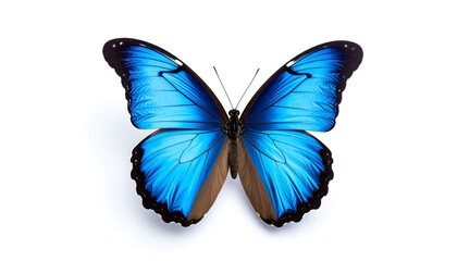 Fototapeta premium Vibrant blue butterfly against white background