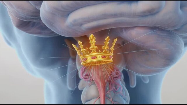 Golden crown illuminating the brainstem symbolizing the command center of the human nervous system