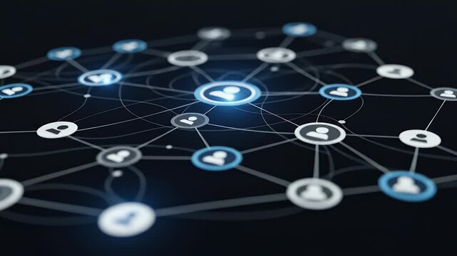 Digital Network Connection Illustration Depicting Multiple User Icons and Data Flow