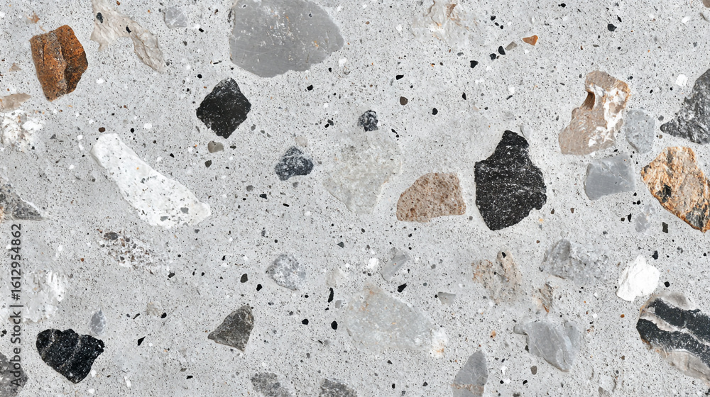Poster gray terrazzo surface with embedded stones of various colors and sizes