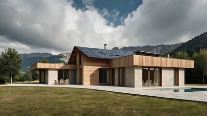 Minimal House Design with Mountains in Background