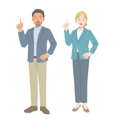 指差しをする外国人の男女