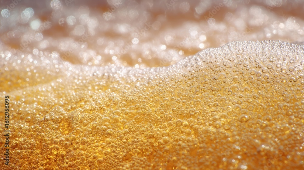 Aufkleber golden beer surface with sparkling foam and blurred top zone creates an inviting and refreshing atmo