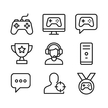 Online gaming network icons. Outline symbols. Line design