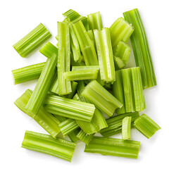 Freshly Cut Celery Sticks on White Background