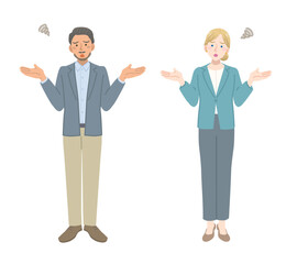 困っているスーツを着た外国人の男女