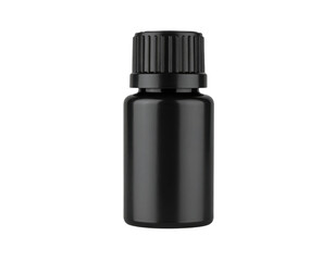 A small black plastic bottle with a screw-on cap, typically used for storing liquids like essential oils or pharmaceuticals.