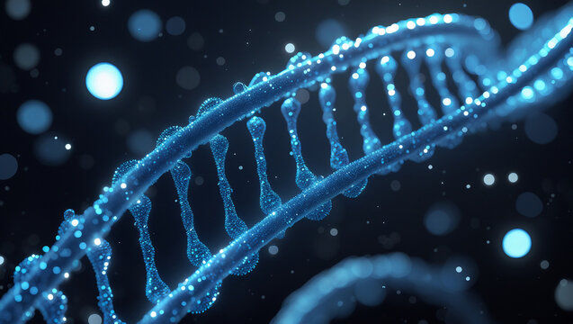 Luminous genetic structure with bokeh light effects. Great for data visualization, genome projects, and sophisticated modern designs.
