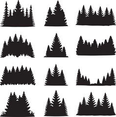 Trees vector set with various decorated pine and fir tree illustrations for holiday and winter design use