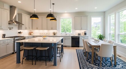 Modern kitchen design ideas with island seating and dining area in a bright open concept space design