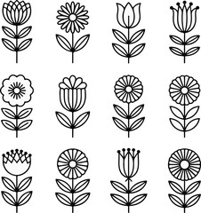 Black and white floral  silhouette set for decorative design use
