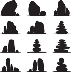 Set of black stone silhouettes icons 