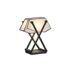 Modern table lamp with unique geometric design illuminating a minimalist workspace
