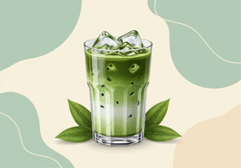 Iced Matcha Latte with Matcha Green Tea Leaves