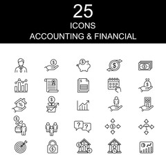 Accounting & Financial icon set. Contains accounting & financial icons. Linear icon collection. Editable strokes. Vector illustrations.