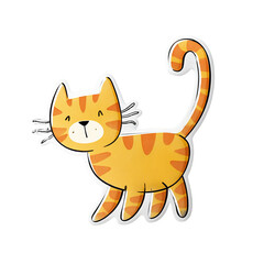 A cute cartoon orange tabby cat walking isolated on a clean transparent background