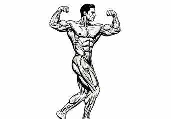 Fototapeta premium Bodybuilder Posing Flexing Muscles Intense Workout