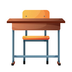 Vector illustration of a wooden school desk and chair for studying. Desk for studying at school and at home.