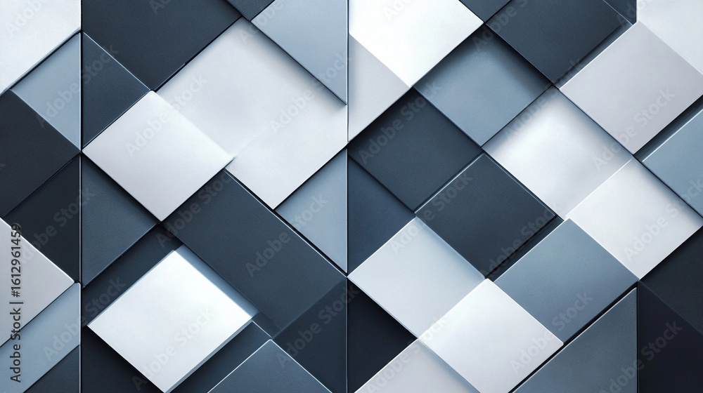 Poster abstract geometric pattern of gray and white squares and triangles