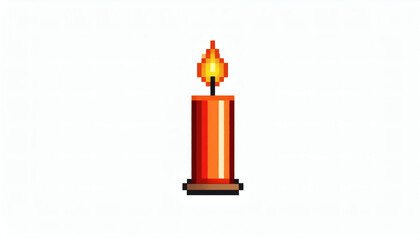 8-bit retro pixel lit candle isolated on white background vintage game inspired pixel art decorative digital illustration