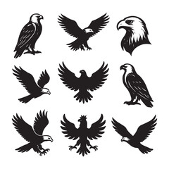 Obraz premium Set of Black and White Eagle Silhouettes